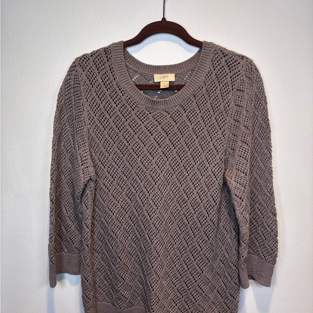 LOFT Cozy Gray Shimmer Crew Neck Sweater size XL